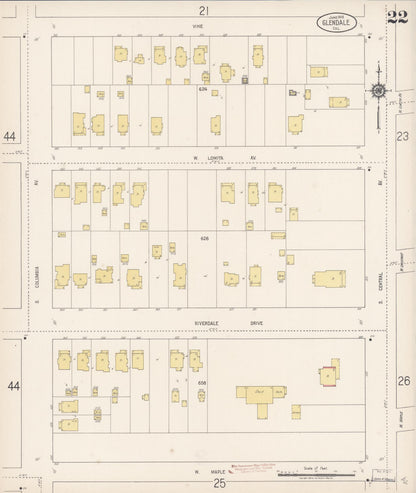 Sanborn Fire Insurance Map from Glendale, Los Angeles County, California (1919), Sheet #0022 - Complete Map Set gallery image, historic Sanborn map, vintage wall art, California California