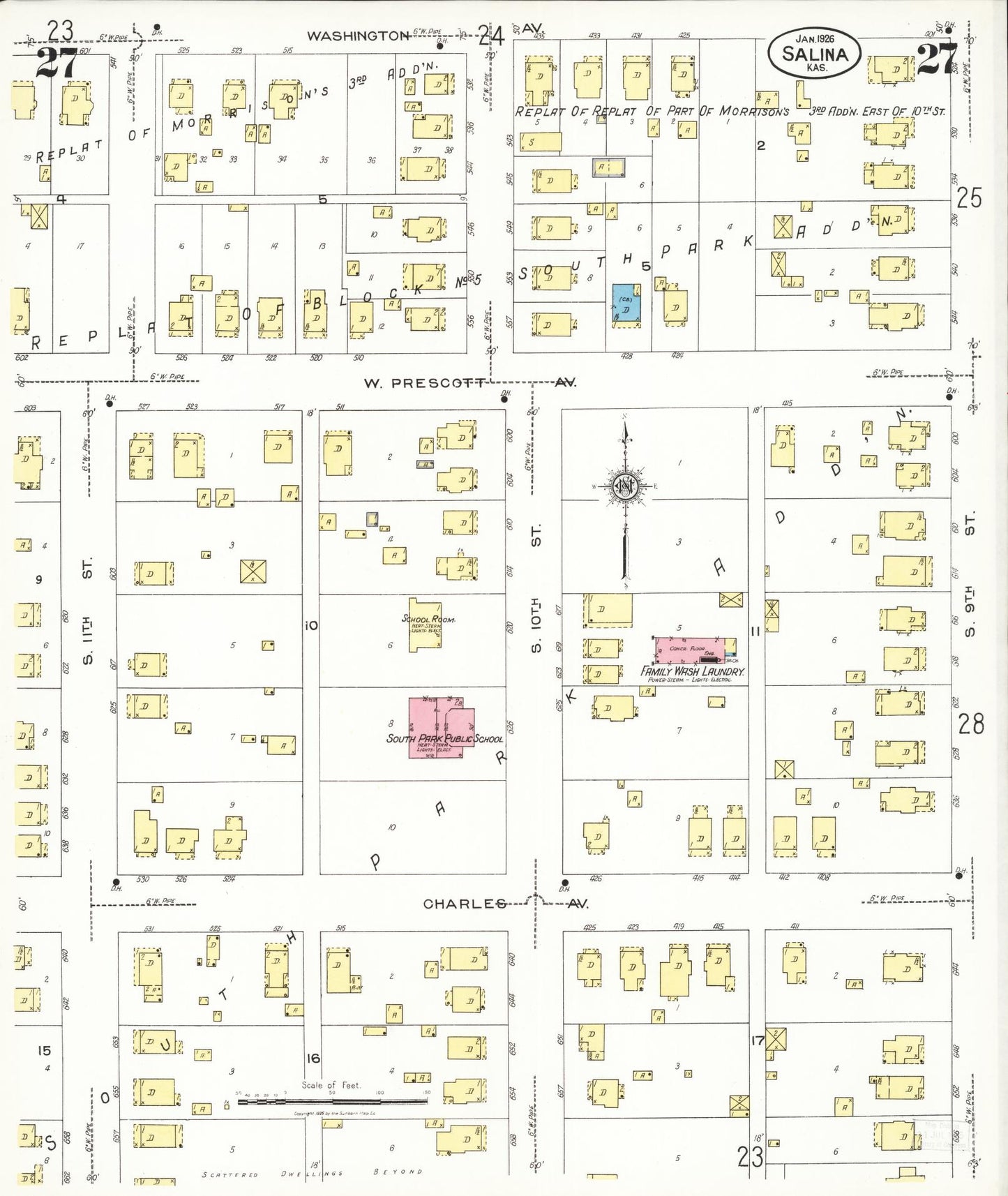 Sanborn Fire Insurance Map from Salina, Saline County, Kansas (1926), Sheet #0027 - Complete Map Set gallery image, historic Sanborn map, vintage wall art, Kansas Kansas