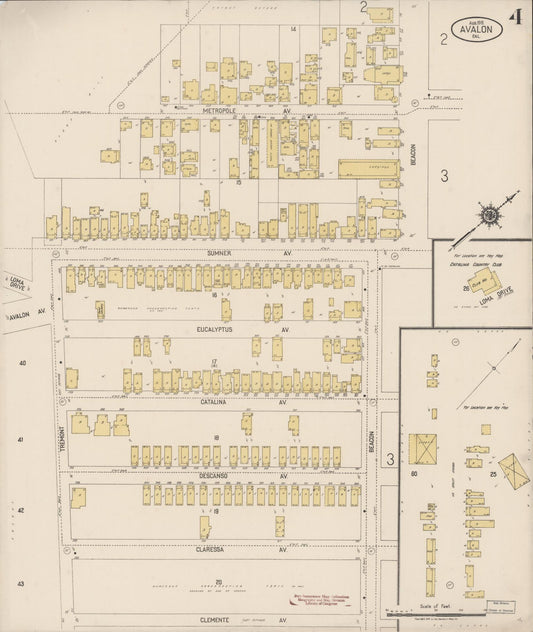 Sanborn Fire Insurance Map from Avalon, Los Angeles County, California (1919), Sheet #0004 - Historic Sanborn Fire Insurance Map Print, vintage old map wall art, antique decor, genealogy gift, California California map