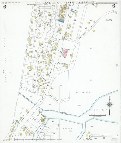 Sanborn Fire Insurance Map from Taft, Lincoln County, Oregon (1951), Sheet #0006 - Complete Map Set gallery image, historic Sanborn map, vintage wall art, Oregon Oregon