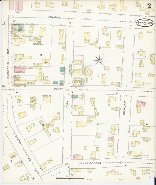 Sanborn Fire Insurance Map from Swanton, Franklin County, Vermont (1892), Sheet #0002 - Historic Sanborn Fire Insurance Map Print, vintage old map wall art, antique decor, genealogy gift, Vermont Vermont map