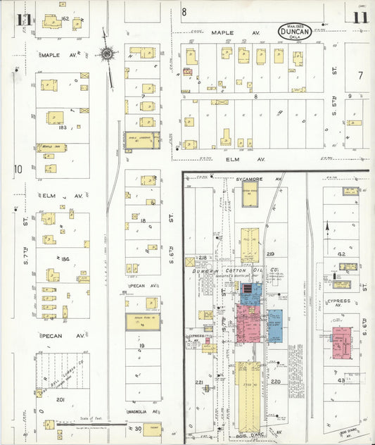 Sanborn Fire Insurance Map from Duncan, Stephens County, Oklahoma (1923), Sheet #0011 - Historic Sanborn Fire Insurance Map Print, vintage old map wall art, antique decor, genealogy gift, Oklahoma Oklahoma map