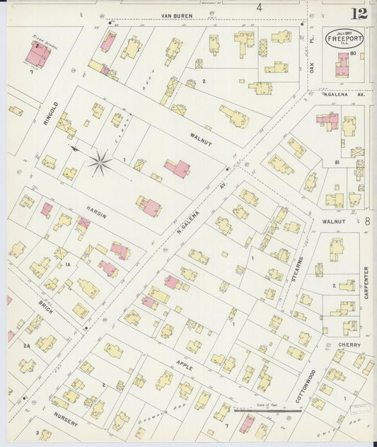 Sanborn Fire Insurance Map from Freeport, Stephenson County, Illinois (1897), Sheet #0012 - Historic Sanborn Fire Insurance Map Print, vintage old map wall art, antique decor, genealogy gift, Illinois Illinois map