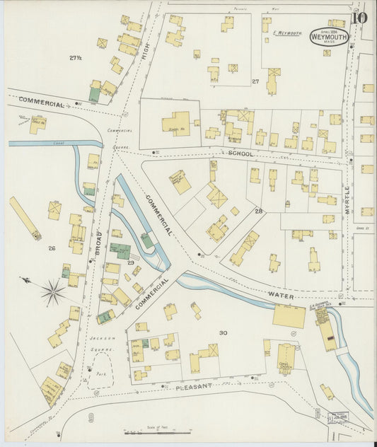 Sanborn Fire Insurance Map from Weymouth, Norfolk County, Massachusetts (1894), Sheet #0010 - Historic Sanborn Fire Insurance Map Print, vintage old map wall art, antique decor, genealogy gift, Massachusetts Massachusetts map
