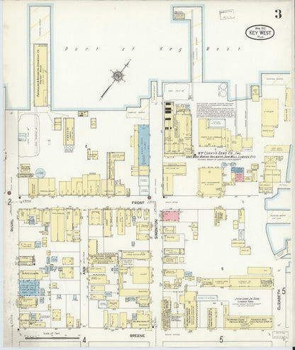 Sanborn Fire Insurance Map from Key West, Monroe County, Florida (1912), Sheet #0003 - Historic Sanborn Fire Insurance Map Print, vintage old map wall art, antique decor, genealogy gift, Florida Florida map