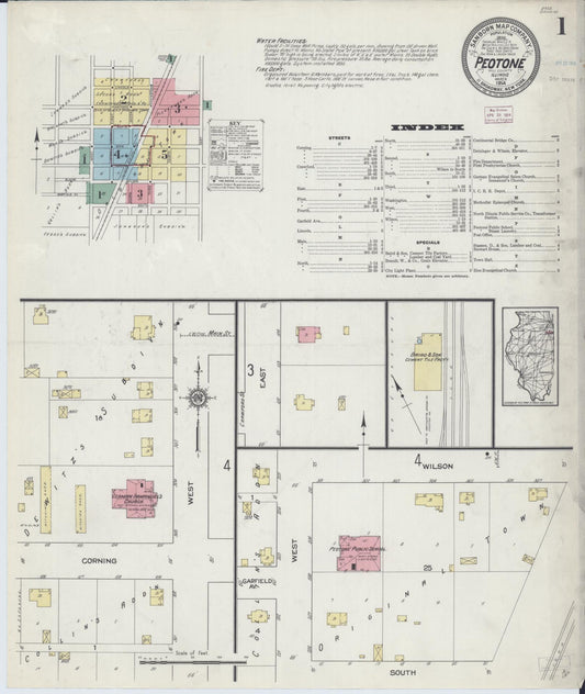 Sanborn Fire Insurance Map from Peotone, Will County, Illinois (1914), Sheet #0001 - Complete Map Set gallery image, historic Sanborn map, vintage wall art, Illinois Illinois