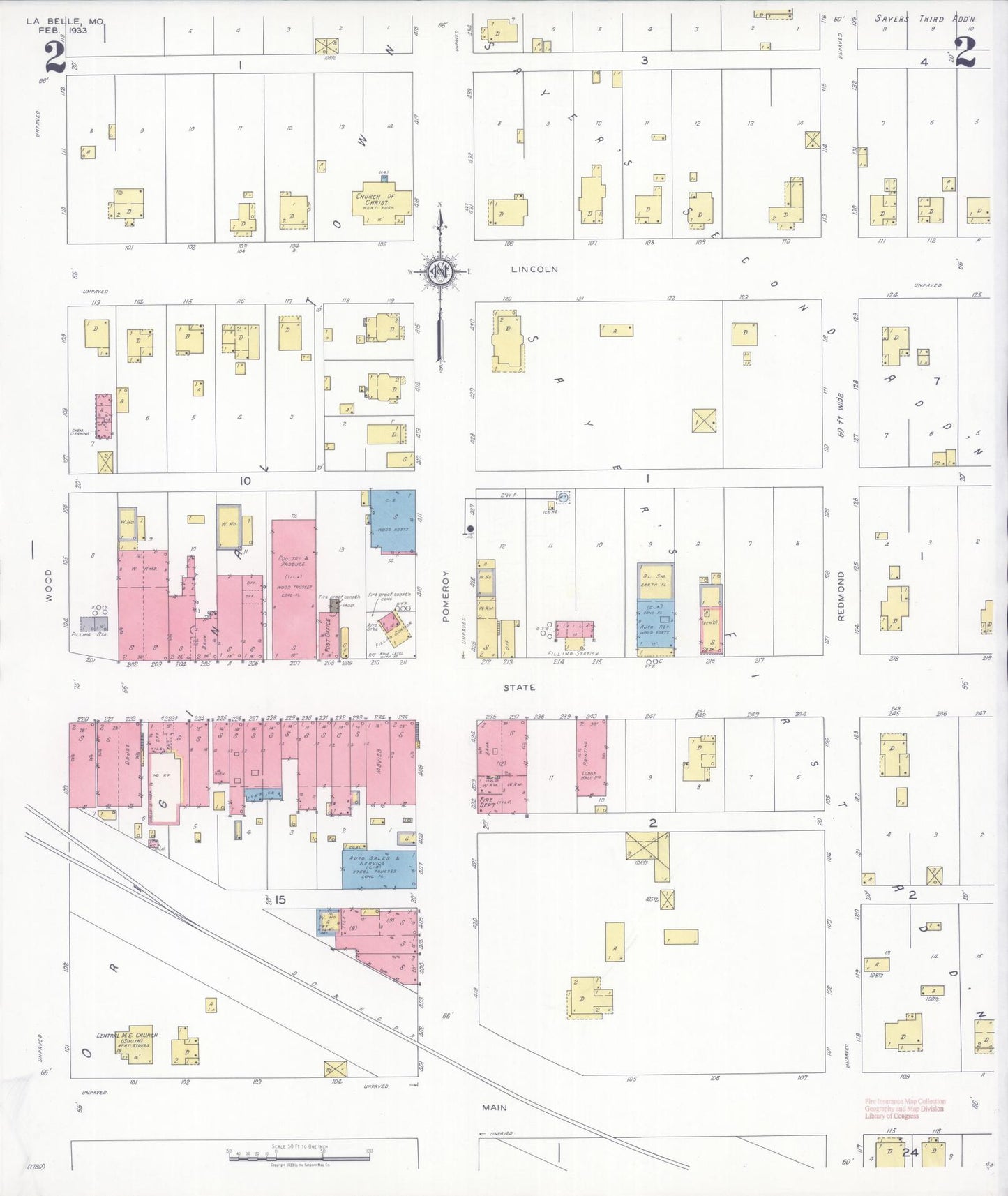 Sanborn Fire Insurance Map from La Belle, Lewis County, Missouri (1933), Sheet #0002 - Complete Map Set gallery image, historic Sanborn map, vintage wall art, Missouri Missouri