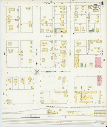 Sanborn Fire Insurance Map from Taylor, Williamson County, Texas (1898), Sheet #0004 - Complete Map Set gallery image, historic Sanborn map, vintage wall art, Texas Texas