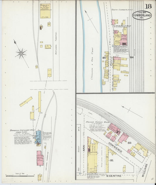 Allegany, Maryland - 1892 - Sanborn Fire Insurance Map, Sheet #0018 - Historic Sanborn Fire Insurance Map Print, Allegany Maryland 1892 0018 vintage old map wall art