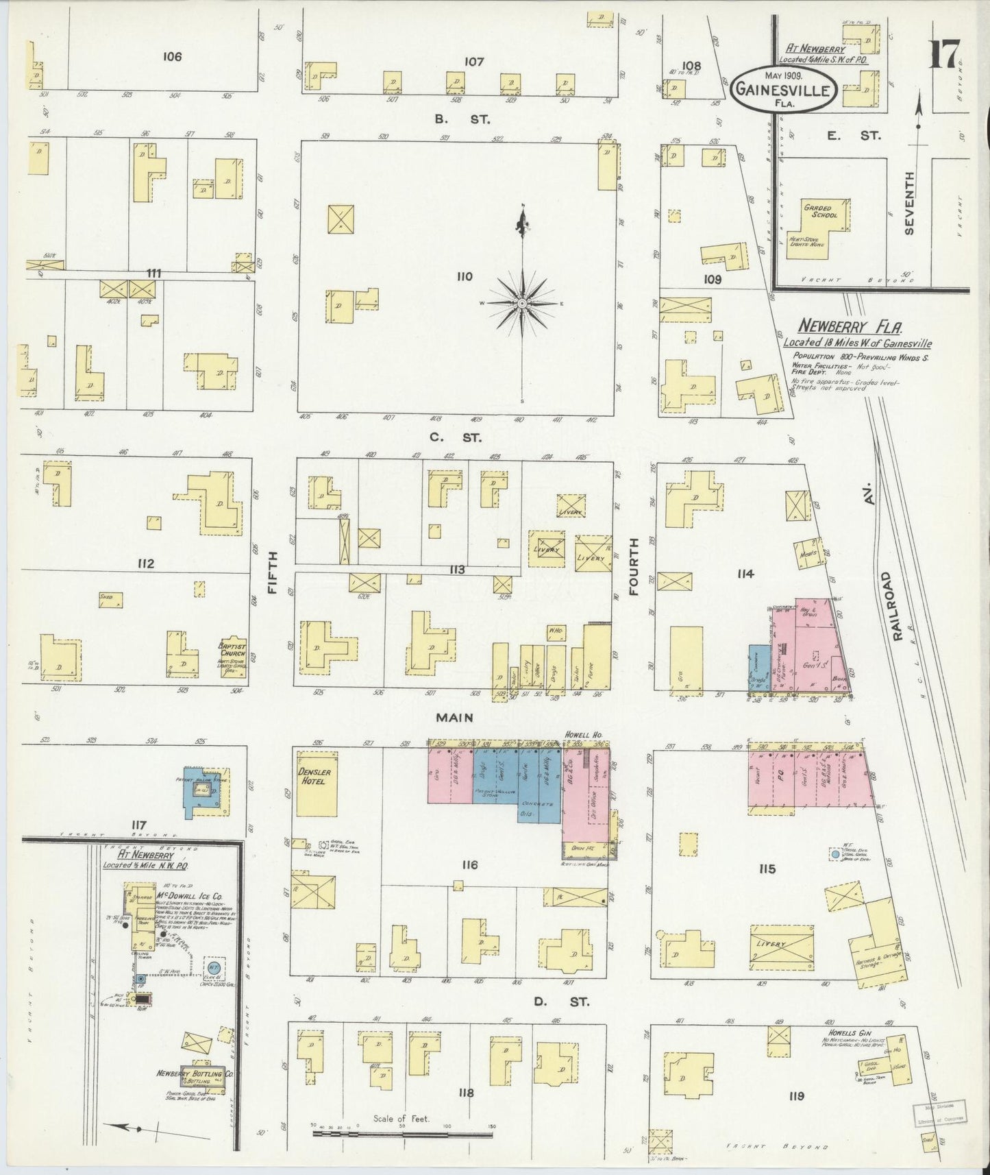 Sanborn Fire Insurance Map from Gainesville, Alachua County, Florida (1909), Sheet #0017 - Historic Sanborn Fire Insurance Map Print, vintage old map wall art, antique decor, genealogy gift, Florida Florida map