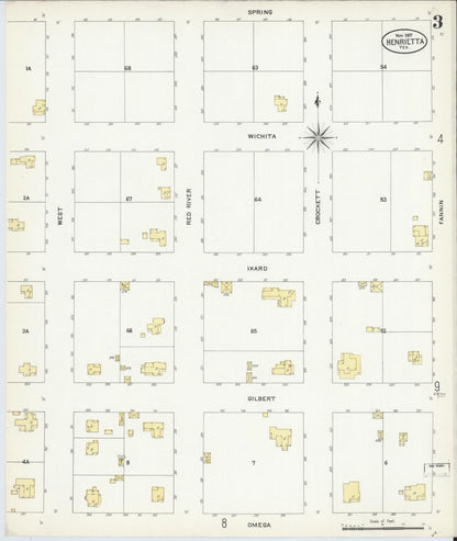 Sanborn Fire Insurance Map from Henrietta, Clay County, Texas (1907), Sheet #0003 - Historic Sanborn Fire Insurance Map Print, vintage old map wall art, antique decor, genealogy gift, Texas Texas map