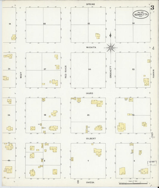 Sanborn Fire Insurance Map from Henrietta, Clay County, Texas (1907), Sheet #0003 - Historic Sanborn Fire Insurance Map Print, vintage old map wall art, antique decor, genealogy gift, Texas Texas map
