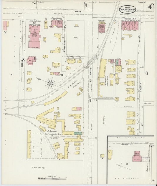 Sanborn Fire Insurance Map from Canandaigua, Ontario County, New York (1897), Sheet #0004 - Historic Sanborn Fire Insurance Map Print, vintage old map wall art, antique decor, genealogy gift, New York New York map