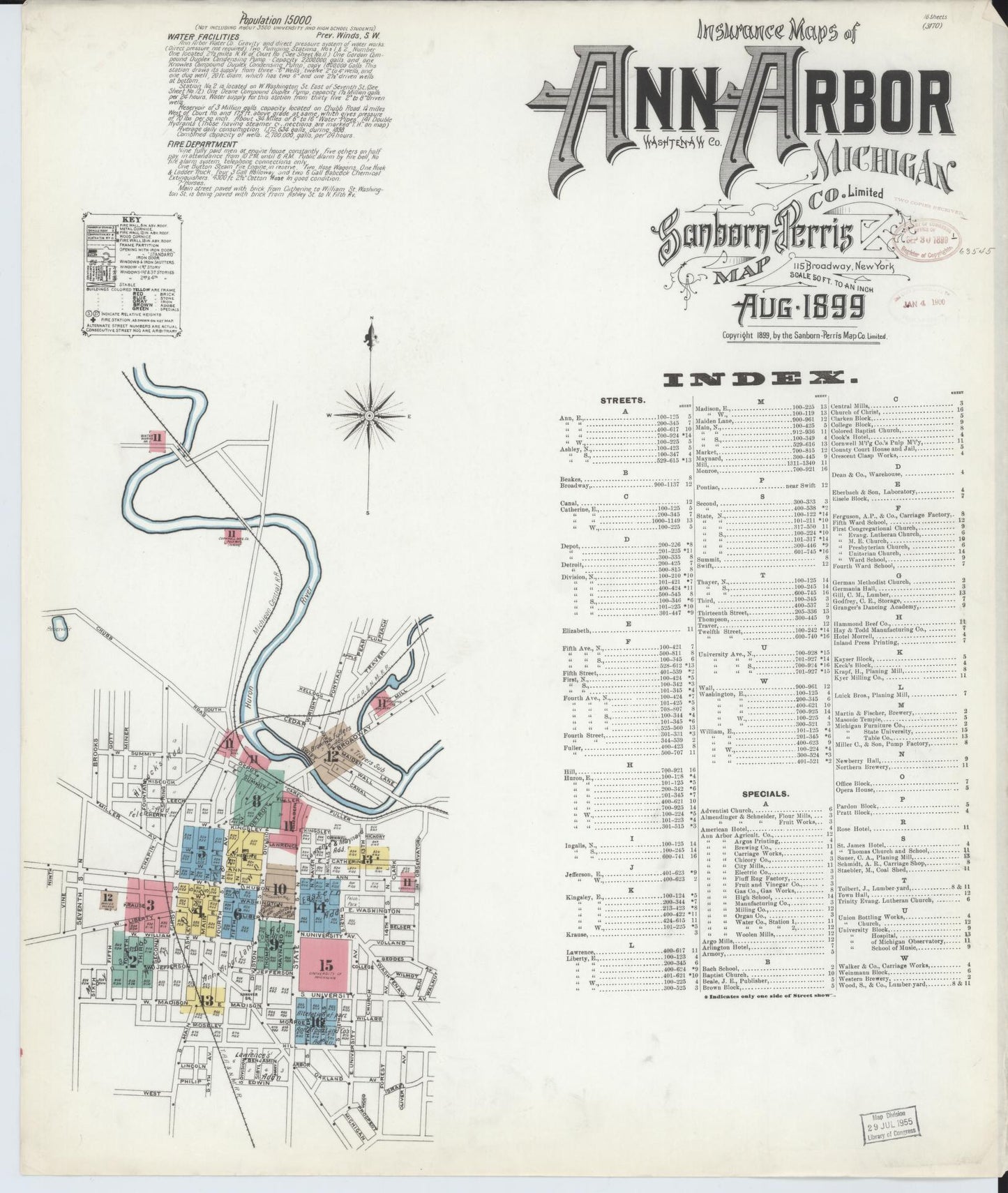Sanborn Fire Insurance Map from Ann Arbor, Washtenaw County, Michigan (1899), Sheet #0001 - Complete Map Set gallery image, historic Sanborn map, vintage wall art, Michigan Michigan