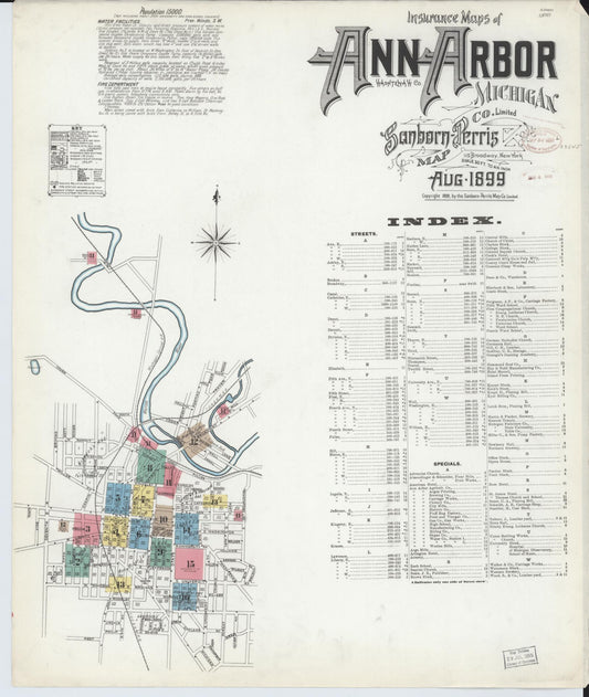 Sanborn Fire Insurance Map from Ann Arbor, Washtenaw County, Michigan (1899), Sheet #0001 - Complete Map Set gallery image, historic Sanborn map, vintage wall art, Michigan Michigan