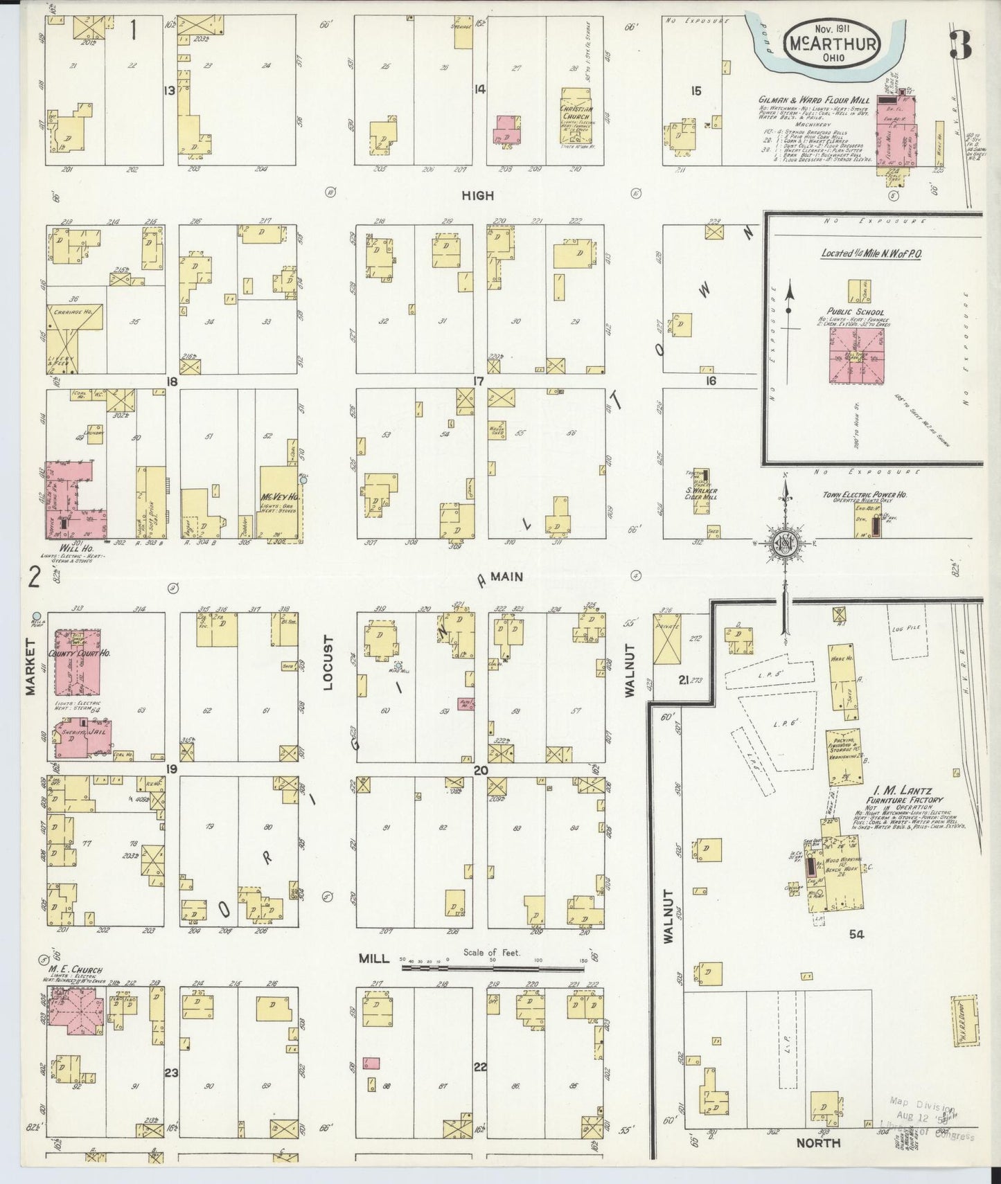 Sanborn Fire Insurance Map from McArthur, Vinton County, Ohio (1911), Sheet #0003 - Historic Sanborn Fire Insurance Map Print, vintage old map wall art, antique decor, genealogy gift, Ohio Ohio map
