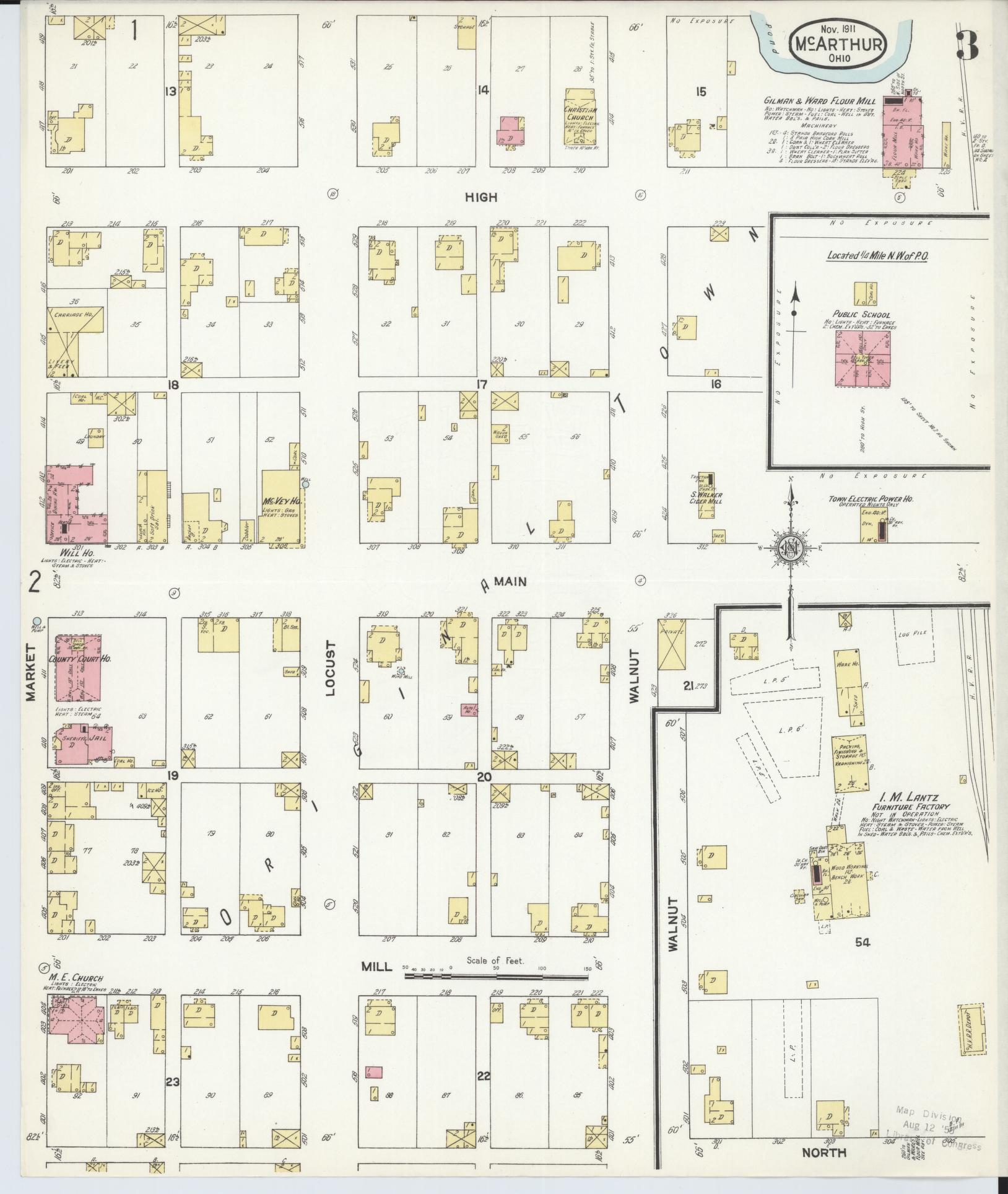 Sanborn Fire Insurance Map from McArthur, Vinton County, Ohio (1911), Sheet #0003 - Historic Sanborn Fire Insurance Map Print, vintage old map wall art, antique decor, genealogy gift, Ohio Ohio map