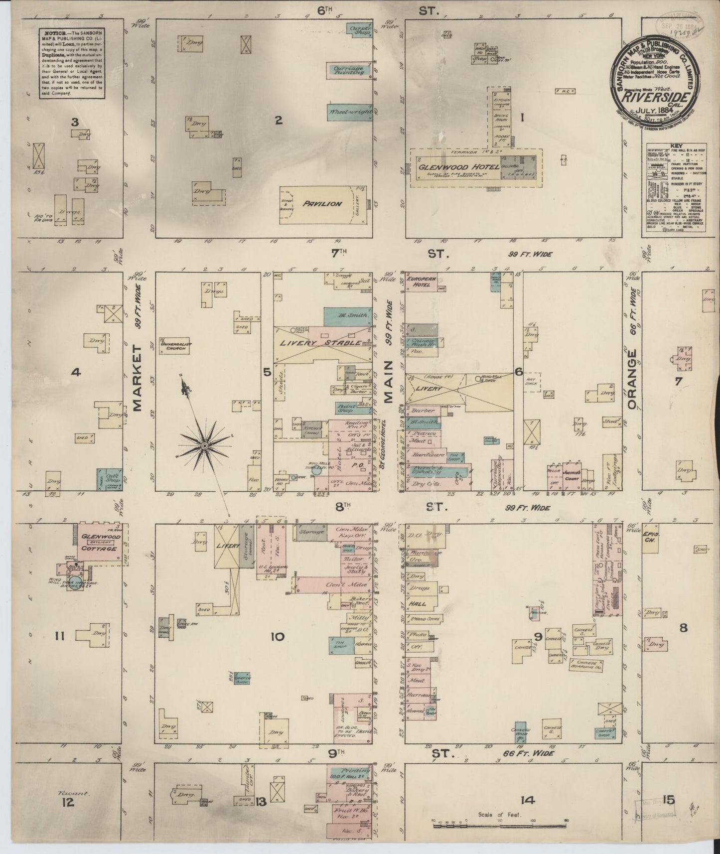 Sanborn Fire Insurance Map from Riverside, Riverside County, California. (1884) – Historic Sanborn Fire Insurance Map Print