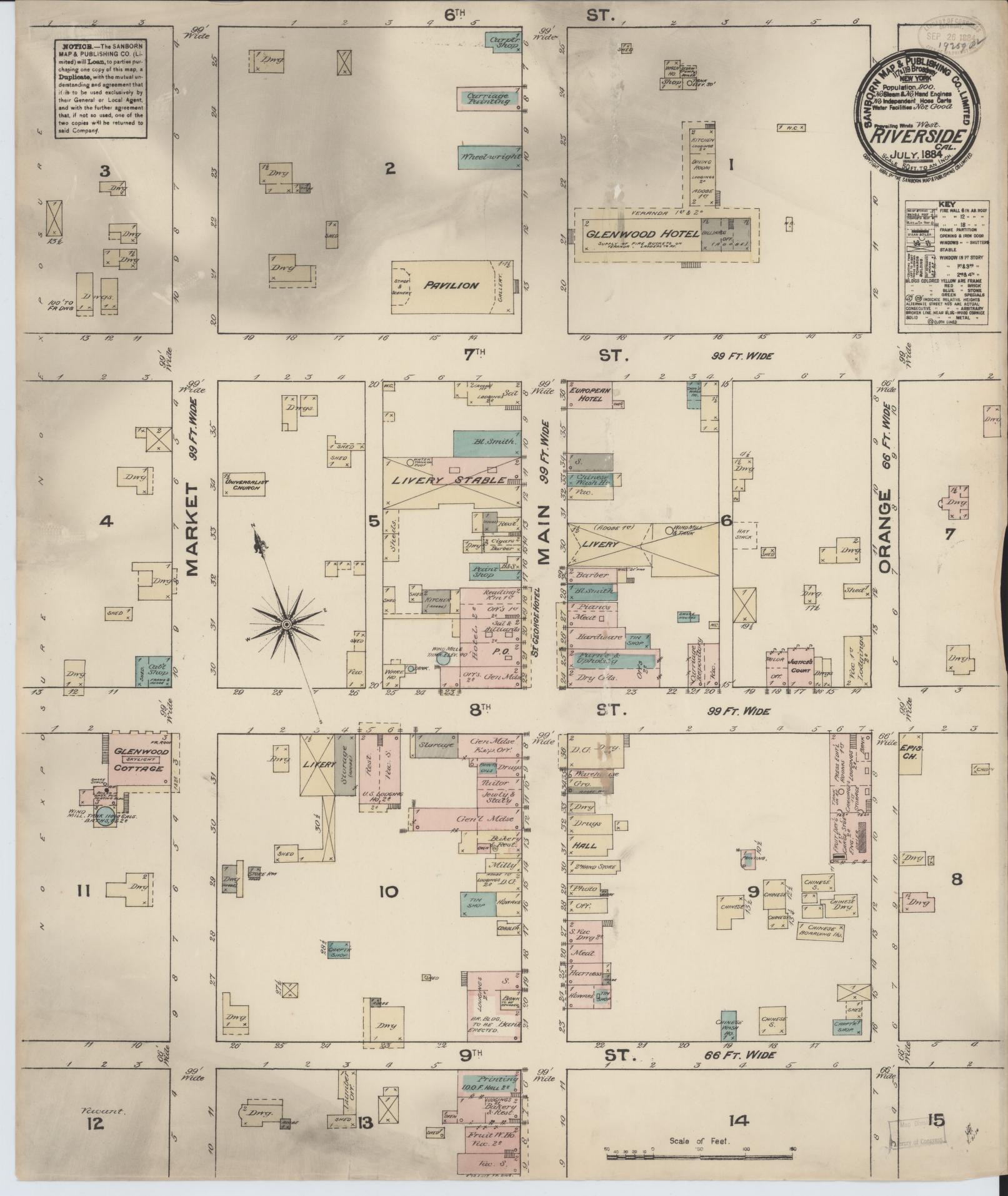 Sanborn Fire Insurance Map from Riverside, Riverside County, California. (1884) – Historic Sanborn Fire Insurance Map Print