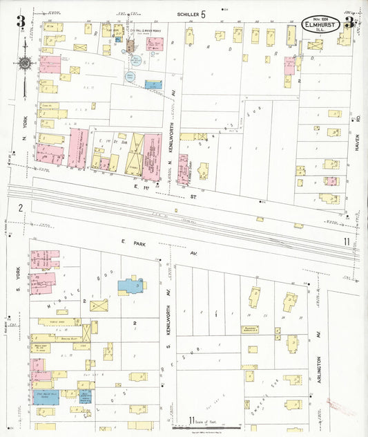 Sanborn Fire Insurance Map from Elmhurst, Du Page County, Illinois (1924), Sheet #0003 - Historic Sanborn Fire Insurance Map Print, vintage old map wall art, antique decor, genealogy gift, Illinois Illinois map