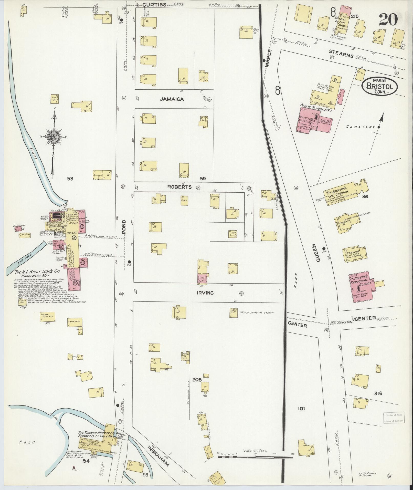 Sanborn Fire Insurance Map from Bristol, Hartford County, Connecticut (1911), Sheet #0020 - Complete Map Set gallery image, historic Sanborn map, vintage wall art, Connecticut Connecticut