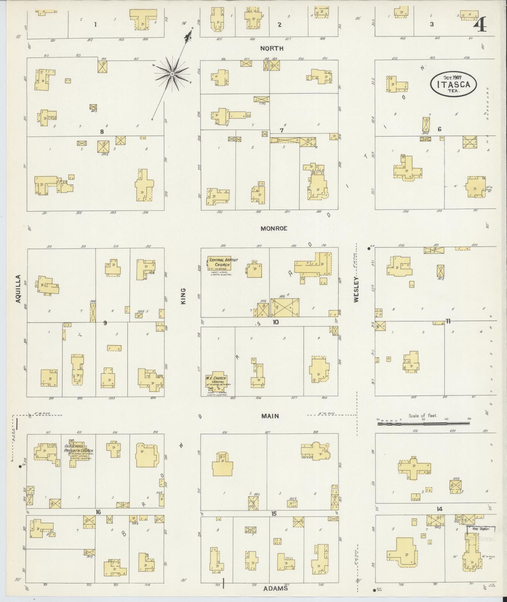 Sanborn Fire Insurance Map from Itasca, Hill County, Texas (1907), Sheet #0004 - Historic Sanborn Fire Insurance Map Print, vintage old map wall art, antique decor, genealogy gift, Texas Texas map
