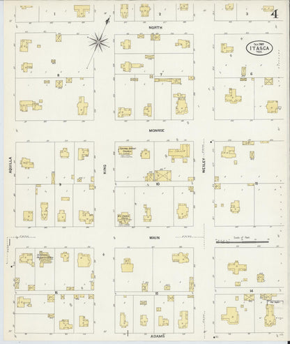 Sanborn Fire Insurance Map from Itasca, Hill County, Texas (1907), Sheet #0004 - Historic Sanborn Fire Insurance Map Print, vintage old map wall art, antique decor, genealogy gift, Texas Texas map