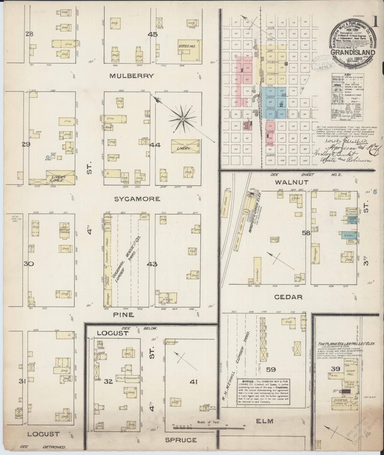 Sanborn Fire Insurance Map from Grand Island, Hall County, Nebraska (1885), Sheet #0001 - Historic Sanborn Fire Insurance Map Print, vintage old map wall art, antique decor, genealogy gift, Nebraska Nebraska map