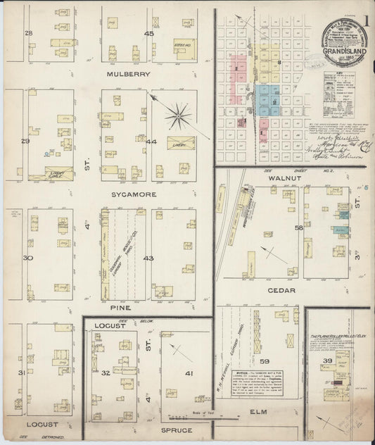 Sanborn Fire Insurance Map from Grand Island, Hall County, Nebraska (1885), Sheet #0001 - Historic Sanborn Fire Insurance Map Print, vintage old map wall art, antique decor, genealogy gift, Nebraska Nebraska map
