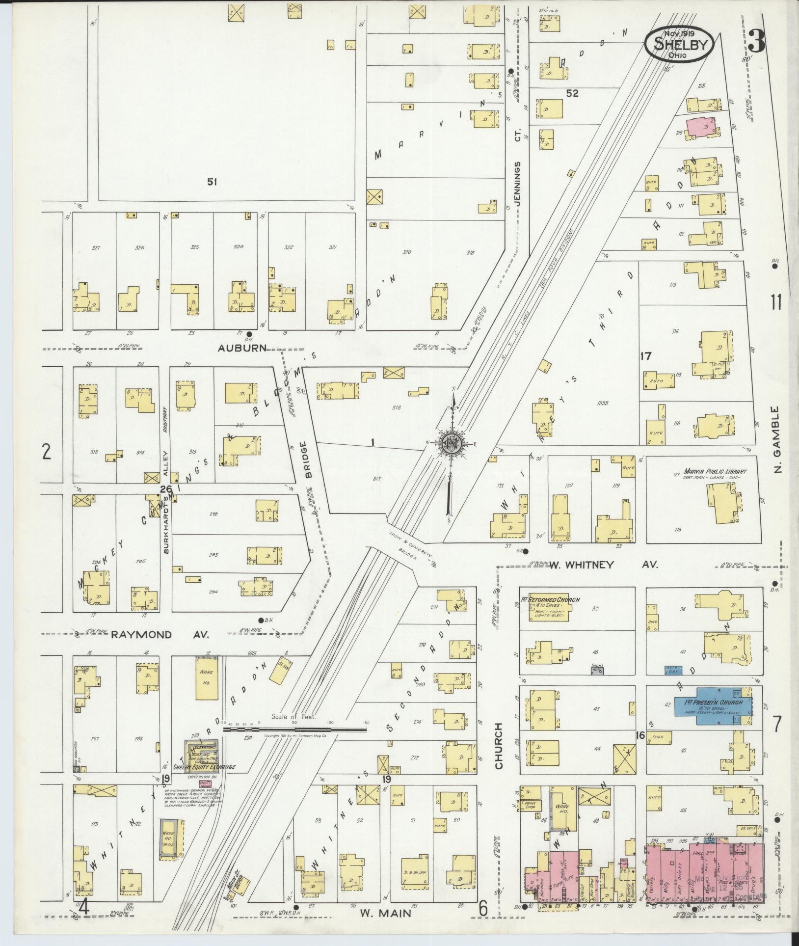 Sanborn Fire Insurance Map from Shelby, Richland County, Ohio (1919), Sheet #0003 - Complete Map Set gallery image, historic Sanborn map, vintage wall art, Ohio Ohio