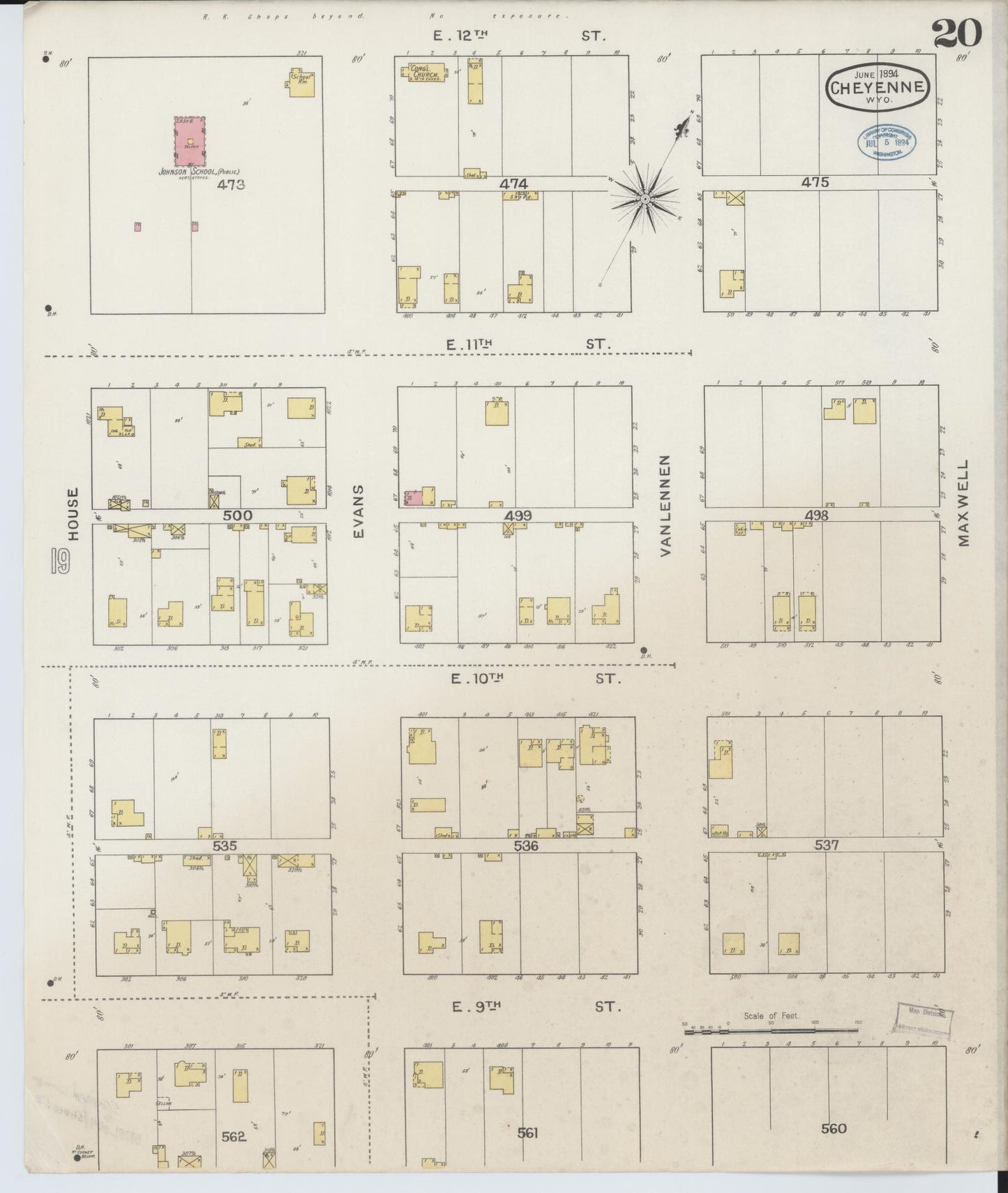 Sanborn Fire Insurance Map from Cheyenne, Laramie County, Wyoming (1894), Sheet #0020 - Complete Map Set gallery image, historic Sanborn map, vintage wall art, Wyoming Wyoming