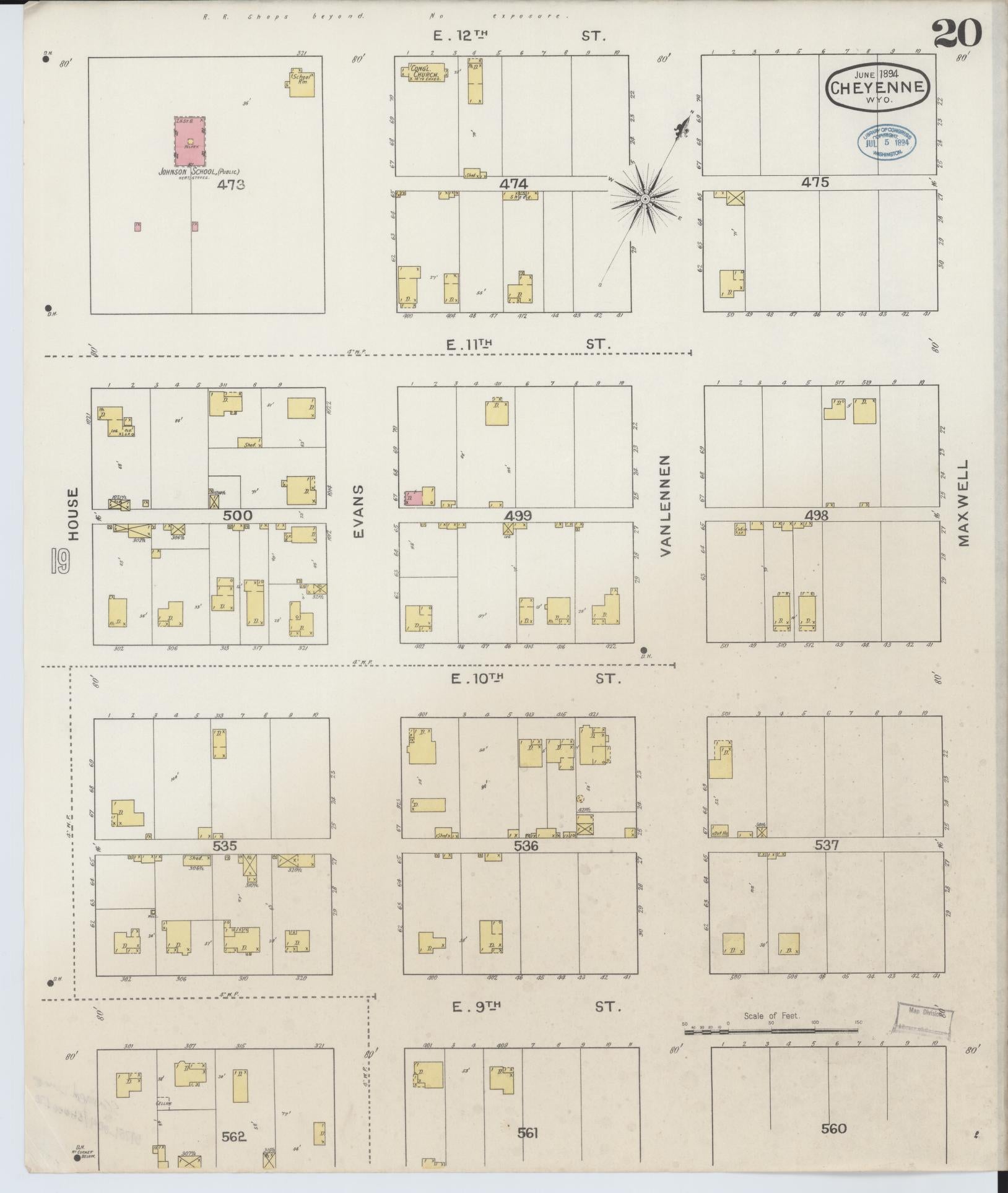 Sanborn Fire Insurance Map from Cheyenne, Laramie County, Wyoming (1894), Sheet #0020 - Complete Map Set gallery image, historic Sanborn map, vintage wall art, Wyoming Wyoming