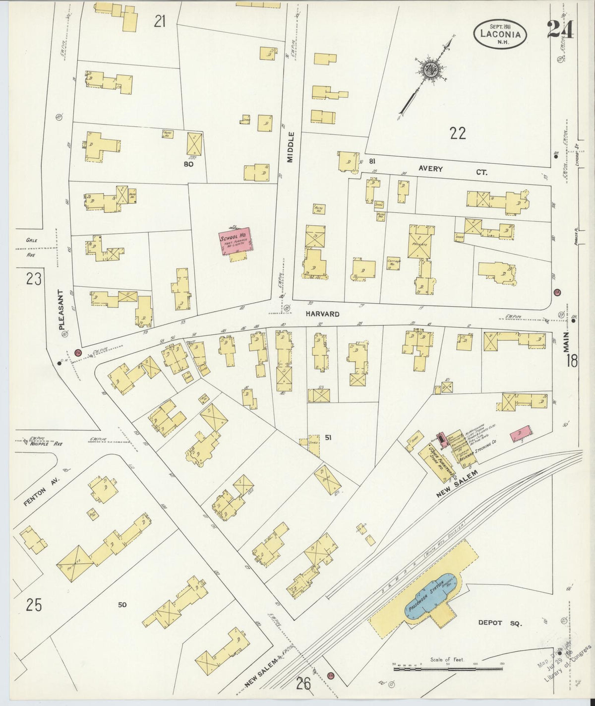 Sanborn Fire Insurance Map from Laconia, Belknap County, New Hampshire (1911), Sheet #0024 - Complete Map Set gallery image, historic Sanborn map, vintage wall art, New Hampshire New Hampshire