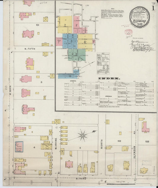 Sanborn Fire Insurance Map from Richmond, Madison County, Kentucky (1895), Sheet #0001 - Historic Sanborn Fire Insurance Map Print, vintage old map wall art, antique decor, genealogy gift, Kentucky Kentucky map