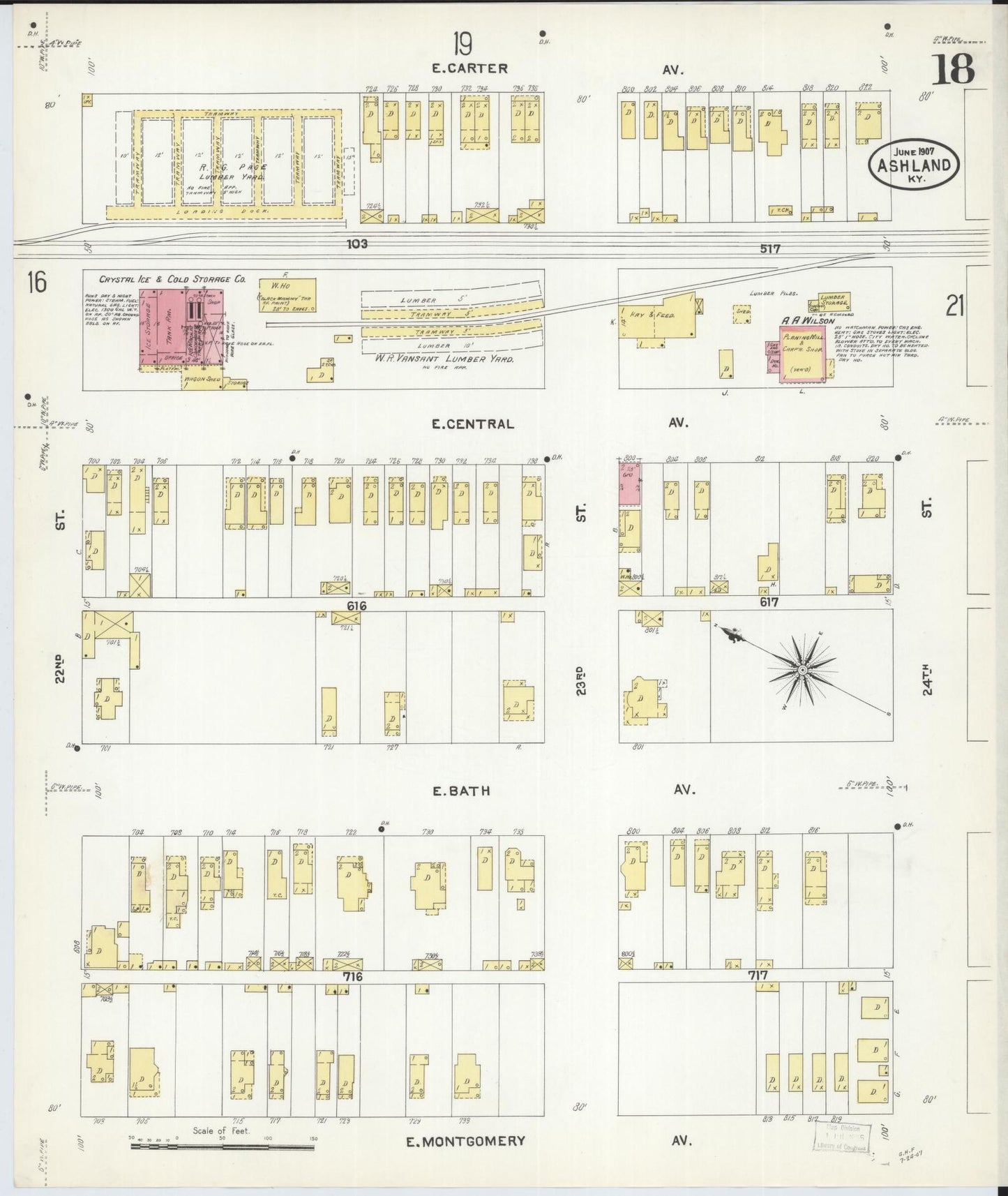 Sanborn Fire Insurance Map from Ashland, Boyd County, Kentucky (1907), Sheet #0018 - Historic Sanborn Fire Insurance Map Print, vintage old map wall art, antique decor, genealogy gift, Kentucky Kentucky map