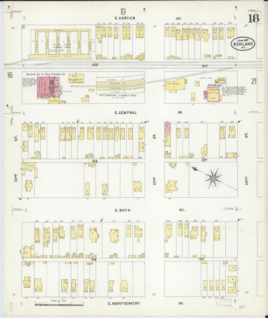 Sanborn Fire Insurance Map from Ashland, Boyd County, Kentucky (1907), Sheet #0018 - Historic Sanborn Fire Insurance Map Print, vintage old map wall art, antique decor, genealogy gift, Kentucky Kentucky map