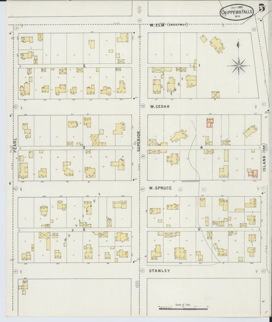 Sanborn Fire Insurance Map from Chippewa Falls, Chippewa County, Wisconsin (1895), Sheet #0005 - Historic Sanborn Fire Insurance Map Print, vintage old map wall art, antique decor, genealogy gift, Wisconsin Wisconsin map