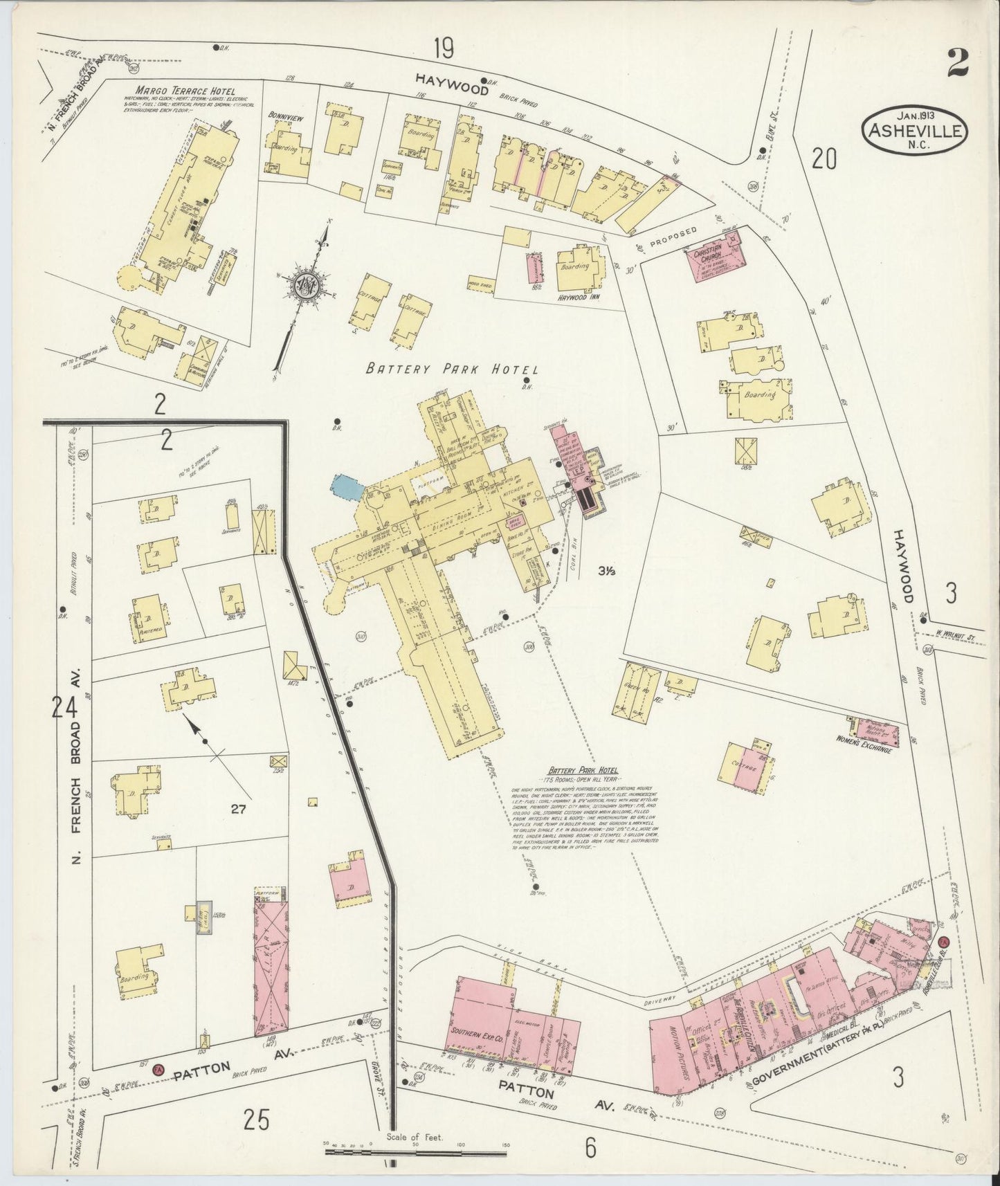 Sanborn Fire Insurance Map from Asheville, Buncombe County, North Carolina (1913), Sheet #0002 - Historic Sanborn Fire Insurance Map Print, vintage old map wall art, antique decor, genealogy gift, North Carolina North Carolina map