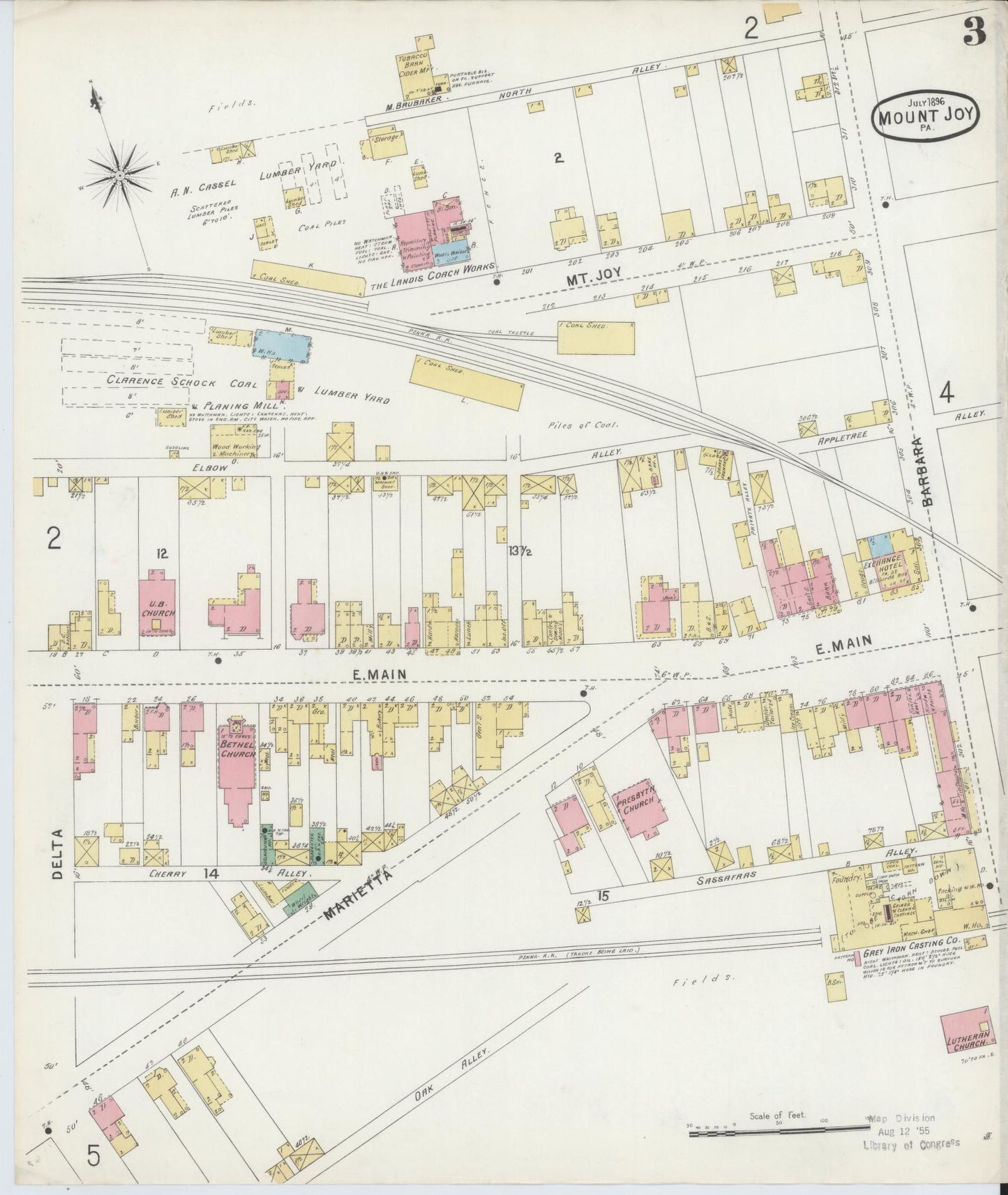 Sanborn Fire Insurance Map from Mount Joy, Lancaster County, Pennsylvania (1896), Sheet #0003 - Complete Map Set gallery image, historic Sanborn map, vintage wall art, Pennsylvania Pennsylvania