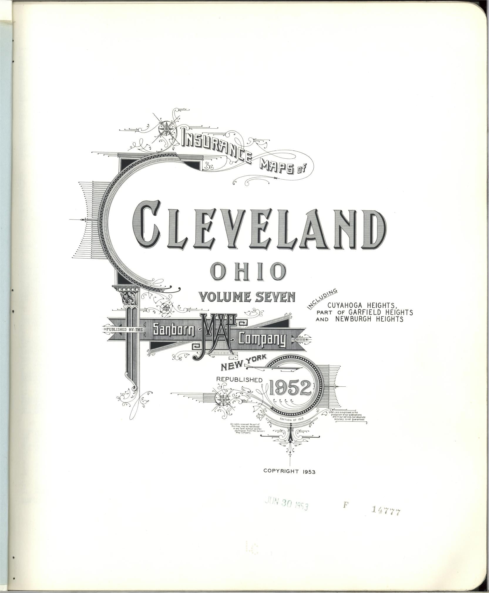 Sanborn Fire Insurance Map from Cleveland, Cuyahoga County, Ohio (1952), Sheet #0001 - Complete Map Set gallery image, historic Sanborn map, vintage wall art, Ohio Ohio