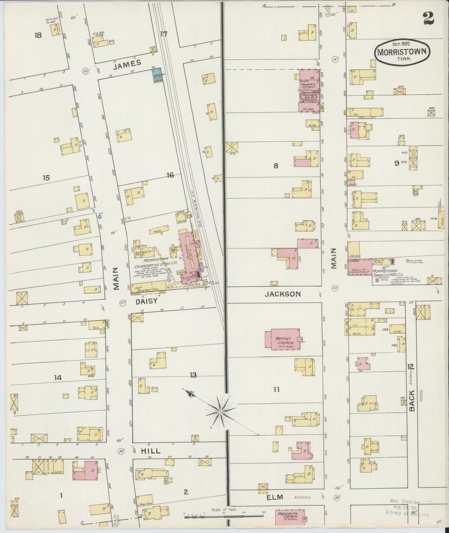 Sanborn Fire Insurance Map from Morristown, Hamblen County, Tennessee (1892), Sheet #0002 - Complete Map Set gallery image, historic Sanborn map, vintage wall art, Tennessee Tennessee