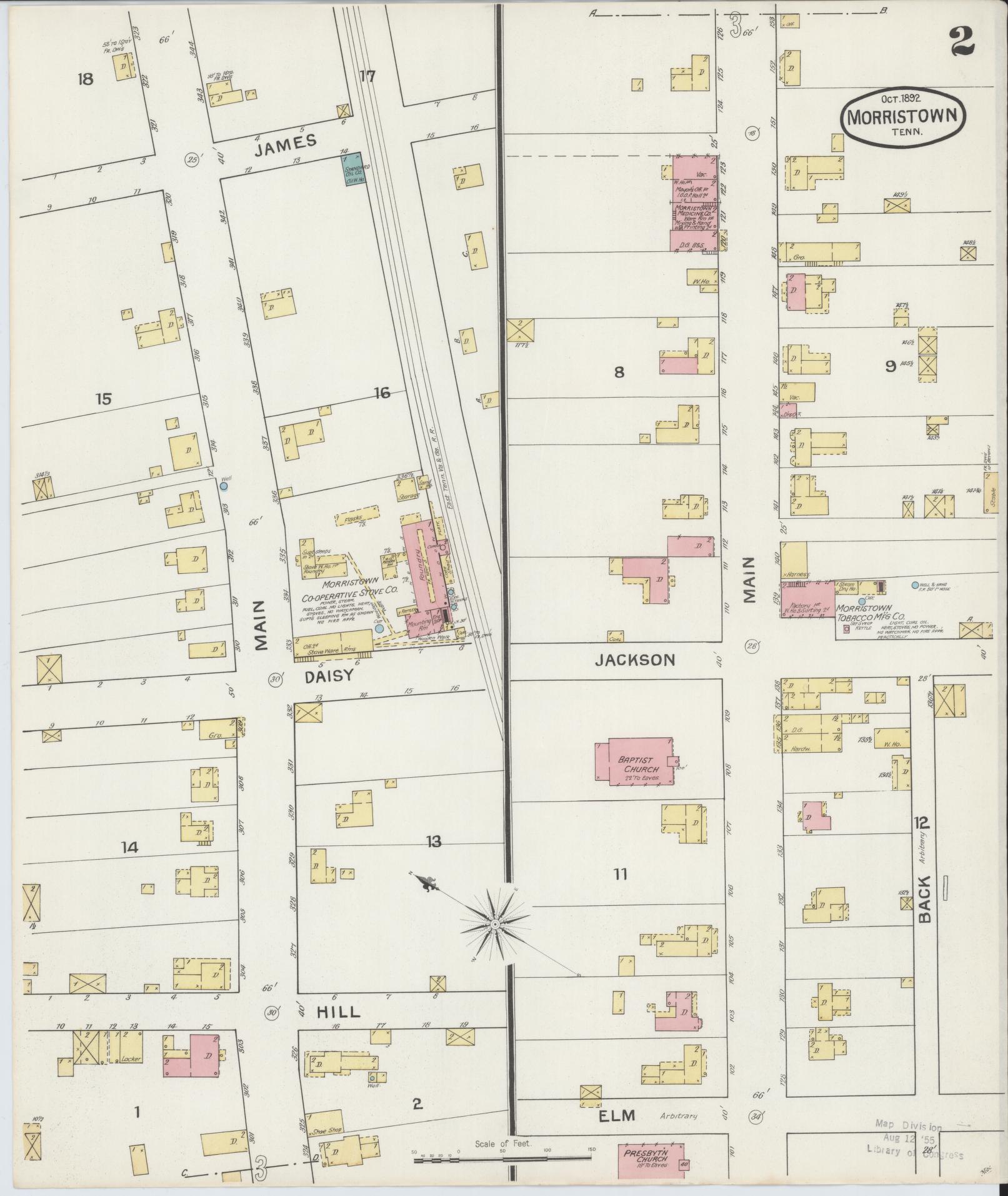 Sanborn Fire Insurance Map from Morristown, Hamblen County, Tennessee (1892), Sheet #0002 - Complete Map Set gallery image, historic Sanborn map, vintage wall art, Tennessee Tennessee