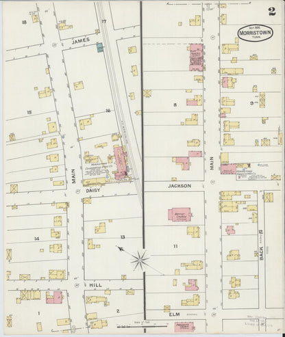 Sanborn Fire Insurance Map from Morristown, Hamblen County, Tennessee (1892), Sheet #0002 - Complete Map Set gallery image, historic Sanborn map, vintage wall art, Tennessee Tennessee