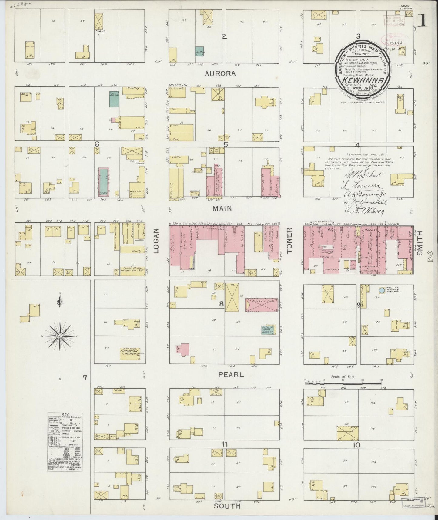 Sanborn Fire Insurance Map from Kewanna, Fulton County, Indiana (1893), Sheet #0001 - Complete Map Set gallery image, historic Sanborn map, vintage wall art, Indiana Indiana