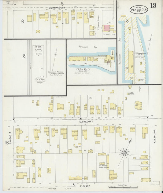 Sanborn Fire Insurance Map from Pensacola, Escambia County, Florida (1897), Sheet #0013 - Historic Sanborn Fire Insurance Map Print, vintage old map wall art, antique decor, genealogy gift, Florida Florida map