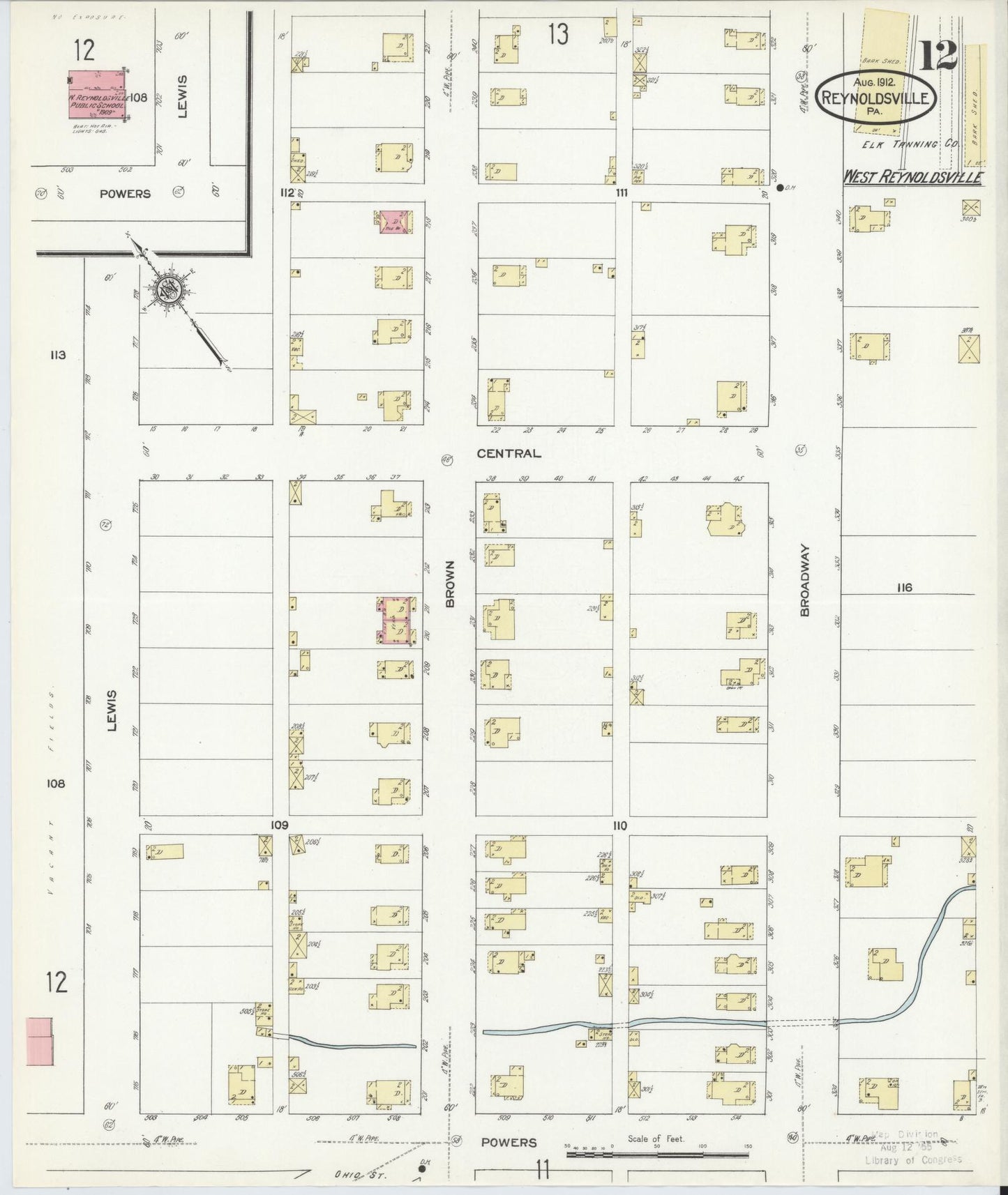 Sanborn Fire Insurance Map from Reynoldsville, Jefferson County, Pennsylvania (1912), Sheet #0012 - Complete Map Set gallery image, historic Sanborn map, vintage wall art, Pennsylvania Pennsylvania