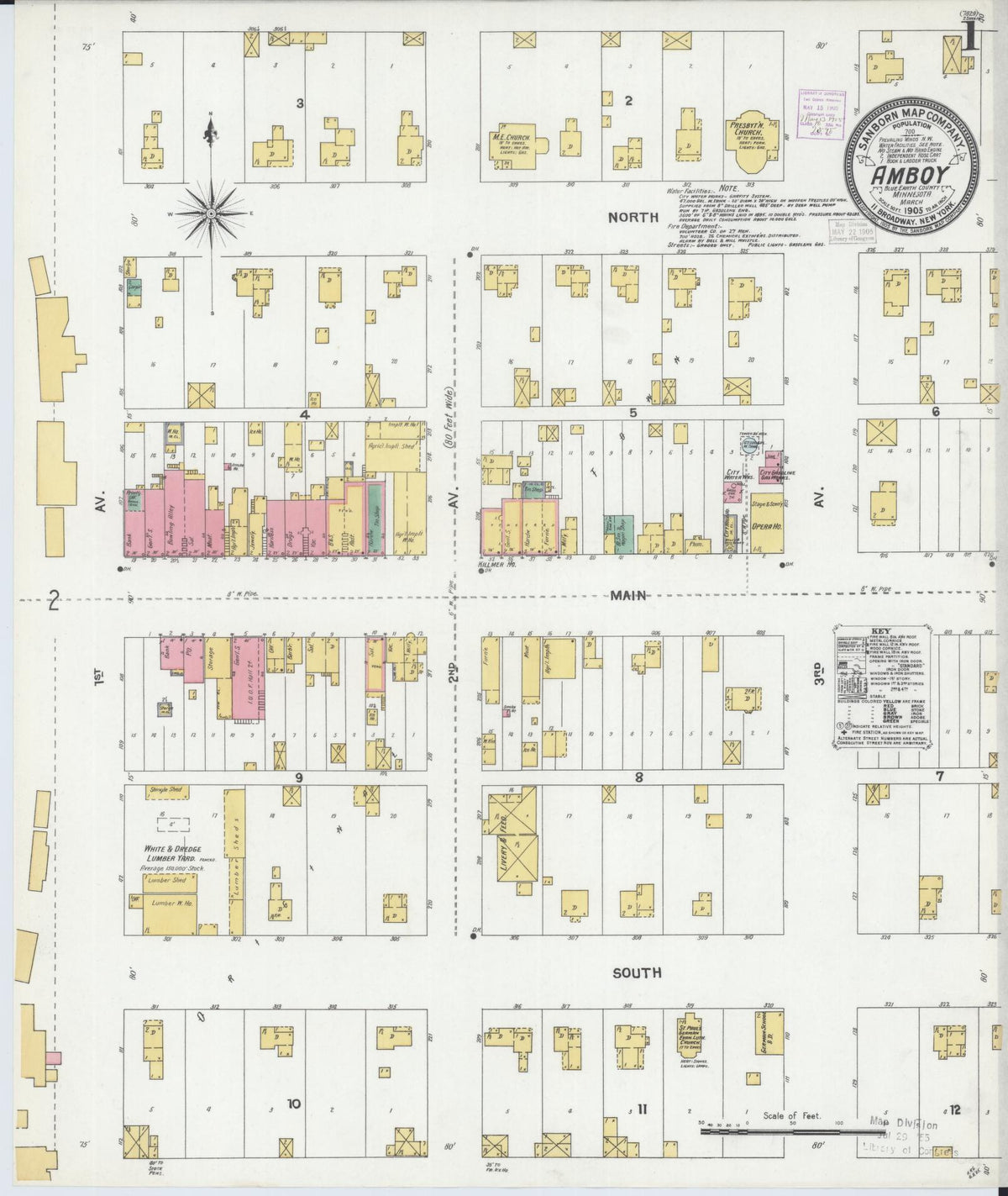Sanborn Fire Insurance Map from Amboy, Blue Earth County, Minnesota (1905), Sheet #0001 - Complete Map Set gallery image, historic Sanborn map, vintage wall art, Minnesota Minnesota