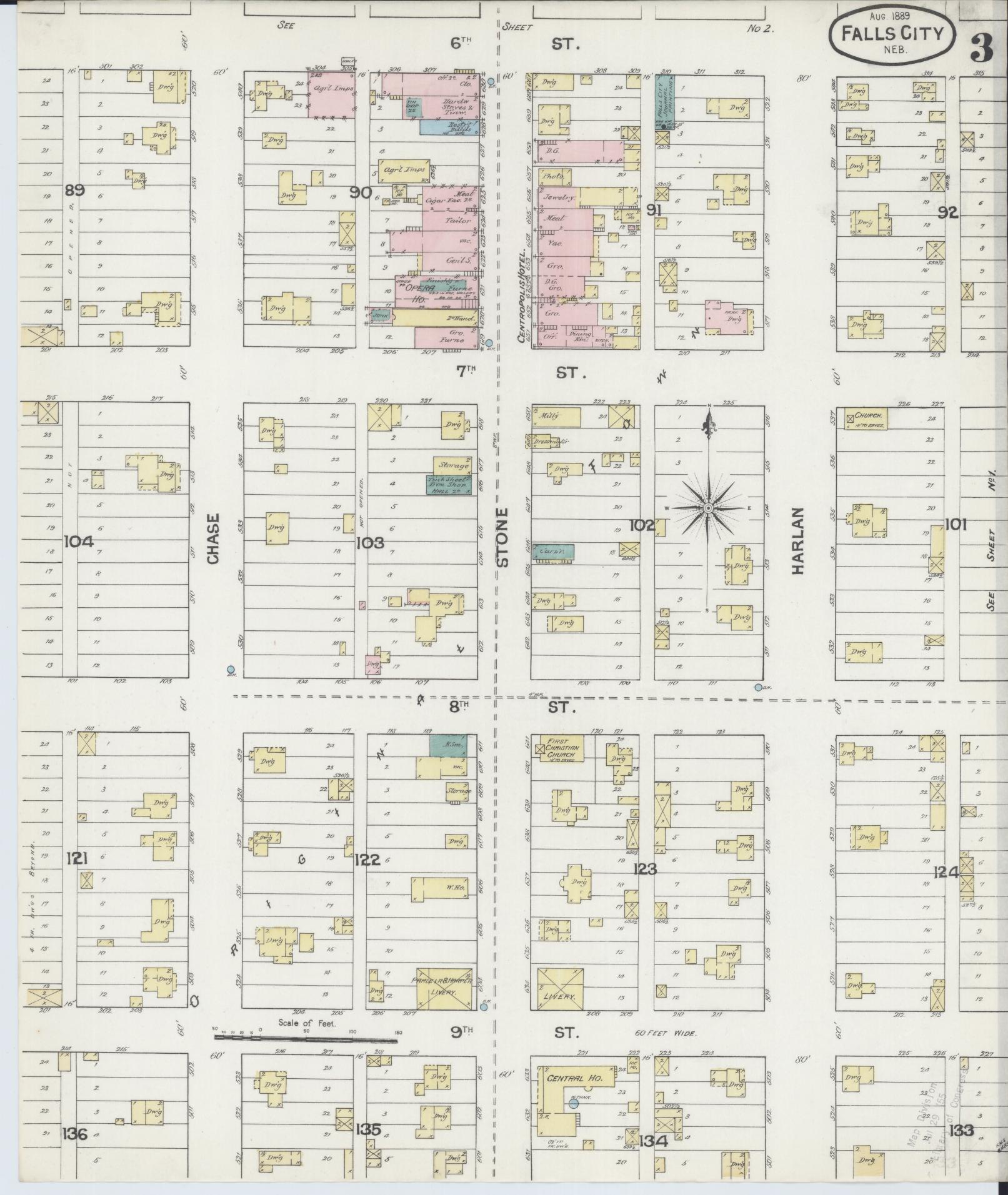 Sanborn Fire Insurance Map from Falls City, Richardson County, Nebraska (1889), Sheet #0003 - Complete Map Set gallery image, historic Sanborn map, vintage wall art, Nebraska Nebraska