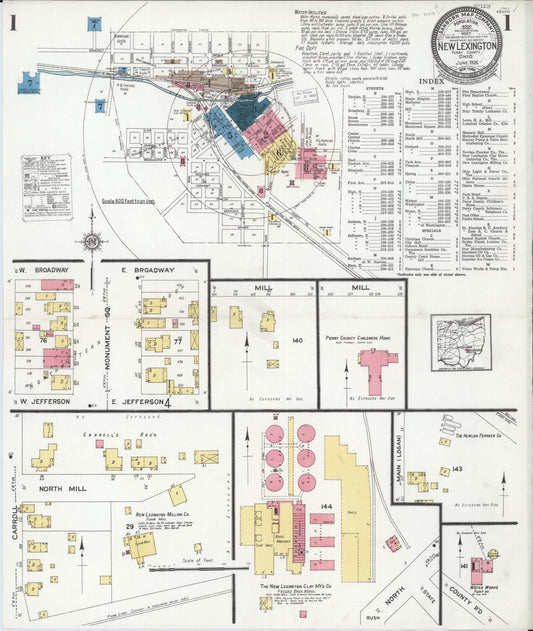 Sanborn Fire Insurance Map from New Lexington, Perry County, Ohio (1926), Sheet #0001 - Historic Sanborn Fire Insurance Map Print, vintage old map wall art, antique decor, genealogy gift, Ohio Ohio map