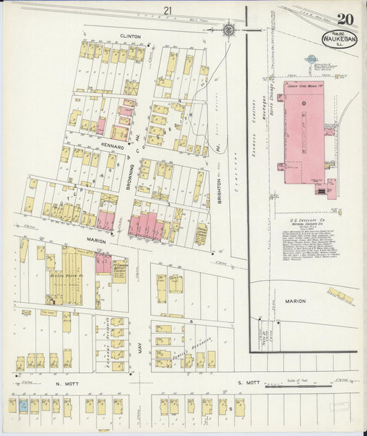 Sanborn Fire Insurance Map from Waukegan, Lake County, Illinois (1912), Sheet #0020 - Historic Sanborn Fire Insurance Map Print, vintage old map wall art, antique decor, genealogy gift, Illinois Illinois map